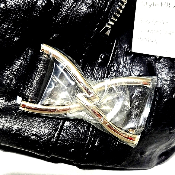 Isabella Adams Black Ostrich Embossed Leather Handbag - Picture 10 of 16